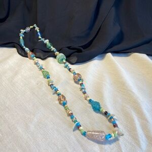 Vtg Multi Color Opaque Clear Glass Beads Long Strand Necklaces ~32” ~ Beach Boho